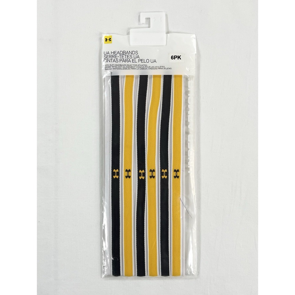 New Under Armour Women Mini Elastic Headbands Non Slip Black Yellow Gold 6 Pack